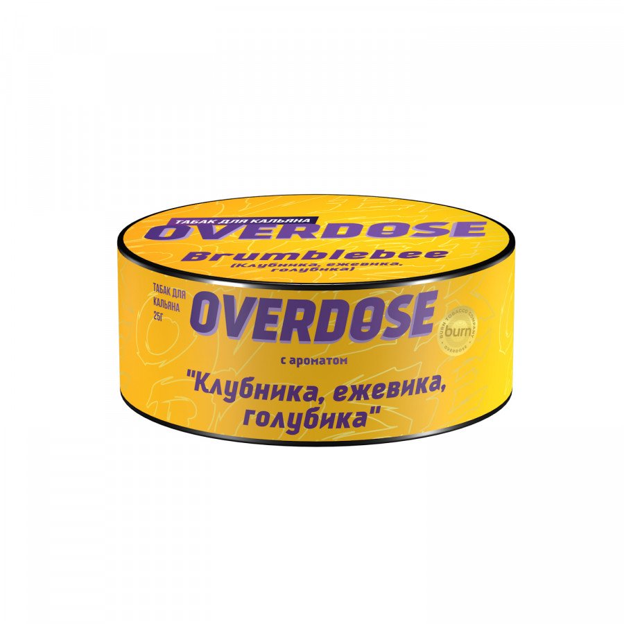 Фото и внешний вид — Табак для кальяна OVERDOSE 25г - Brumblebee (Клубника ежевика голубика)