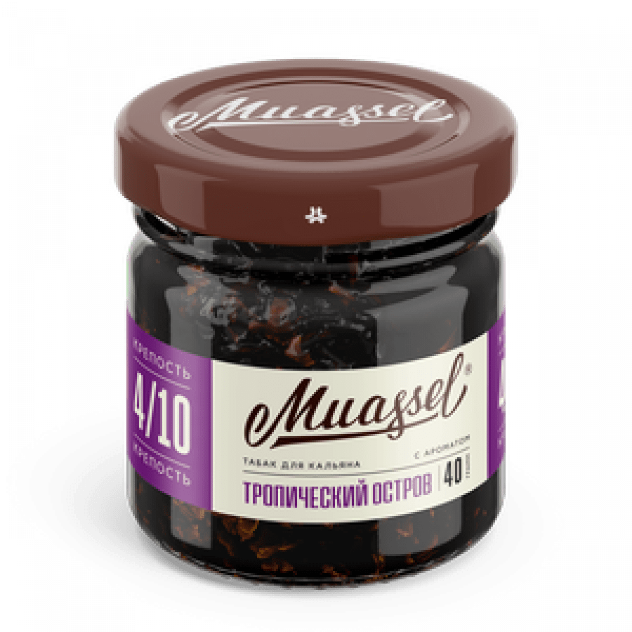 Фото и внешний вид — Табак для кальяна MUASSEL (4/10) 40гр - Тропический Остров