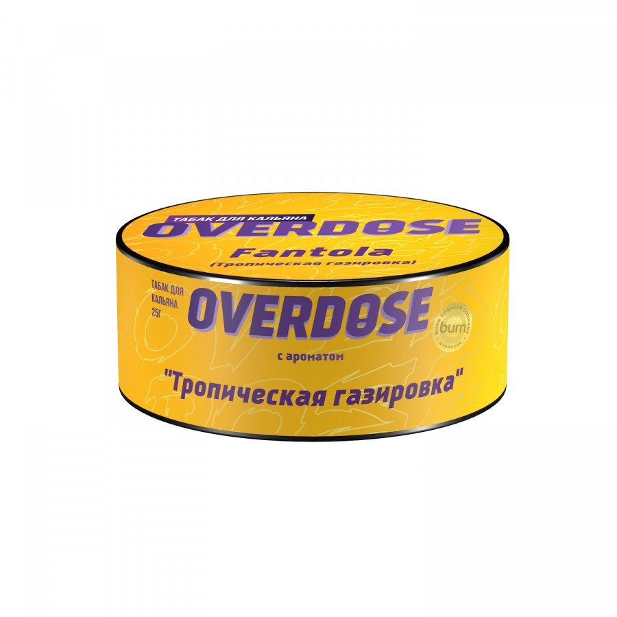 Фото и внешний вид — Табак для кальяна OVERDOSE 25г - Fantola (Тропическая газировка)