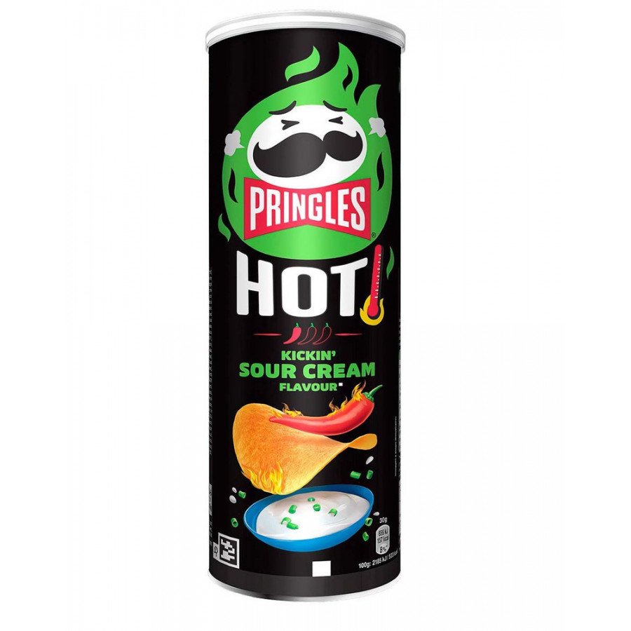 Фото и внешний вид — Pringles - HOT Kickin' Sour Creme 160г (19шт/уп)