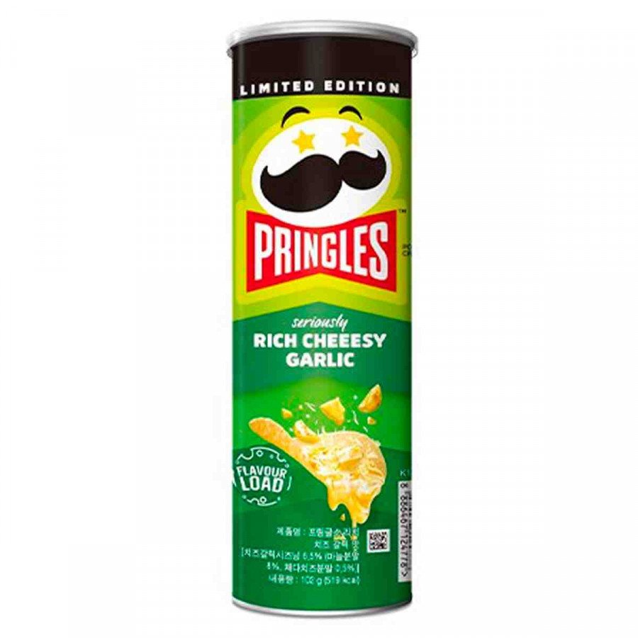 Фото и внешний вид — Pringles - Rich Cheesy Garlic 102г (12шт/уп)