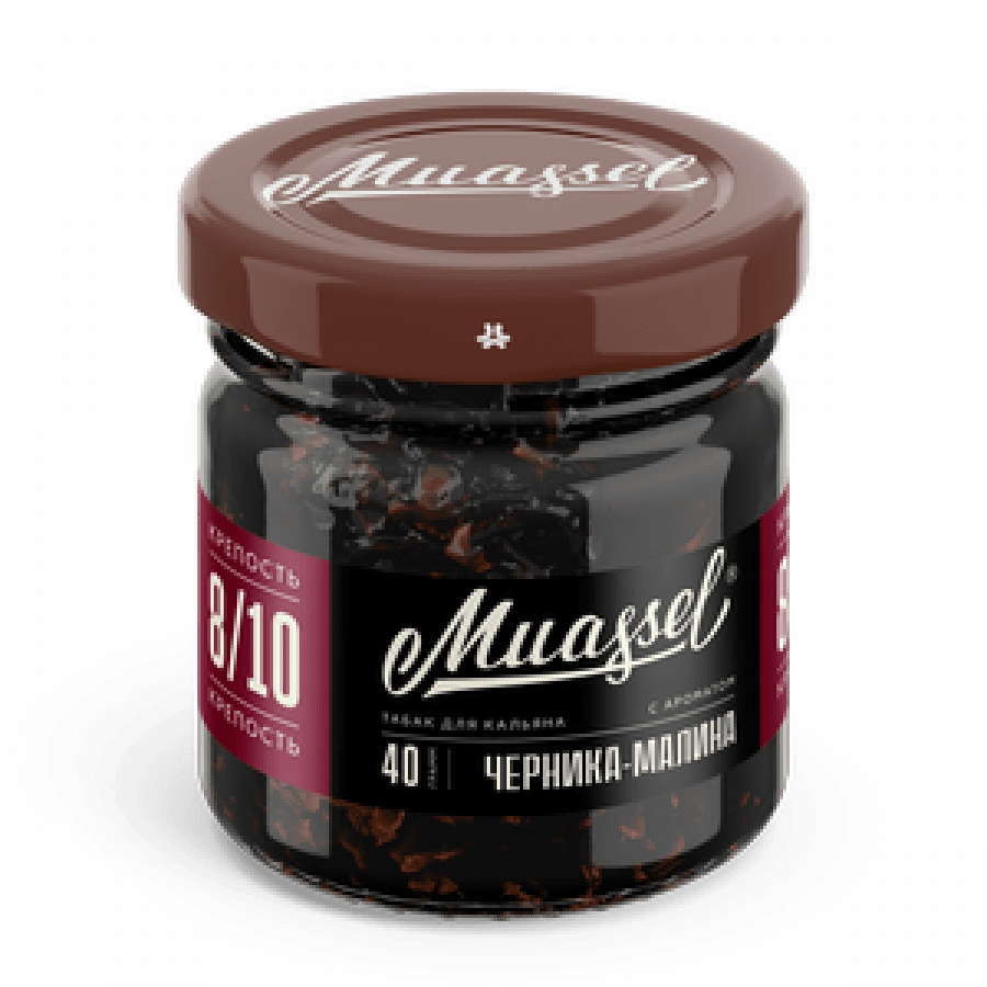 Фото и внешний вид — Табак для кальяна MUASSEL (8/10) 40гр - Черника Малина