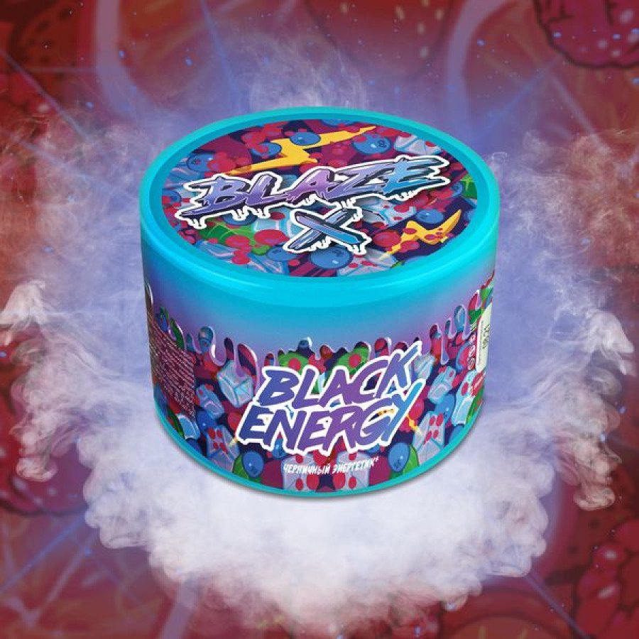 Фото и внешний вид — Смесь для кальяна BLAZE X - Black Energy (Черничный энергетик) 50гр