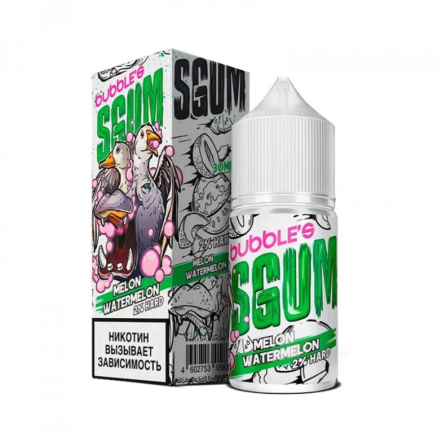 Фото и внешний вид — Жидкость BUBBLE'S SGUM SALT - Melon Watermelon (Арбузно-дынная жвачка) 30мл strong