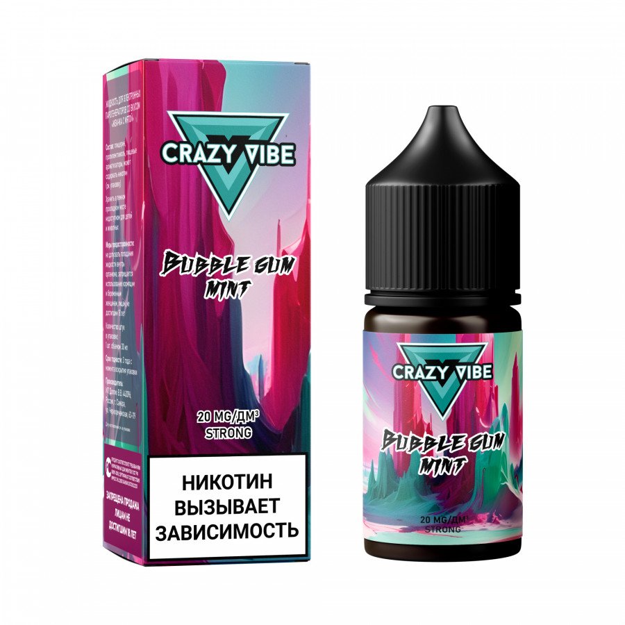 Фото и внешний вид — Жидкость CRAZY VIBE SALT - Bubble Gum Mint (Жвачка с Мятой) 30мл strong