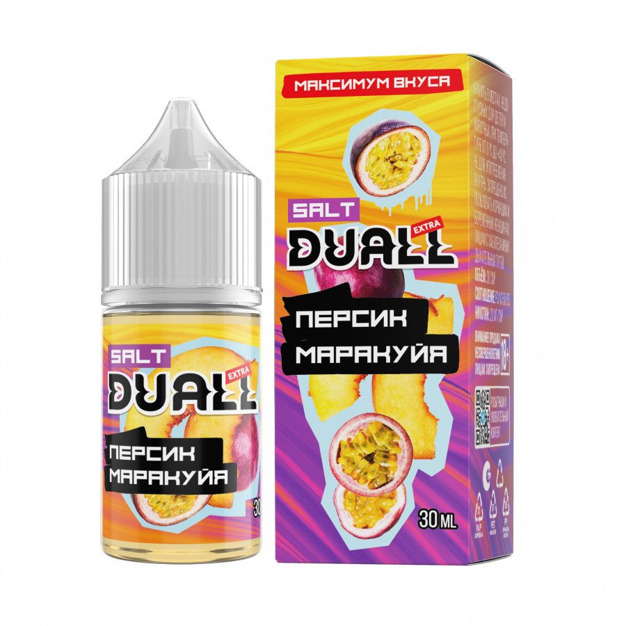 Фото и внешний вид — Жидкость DUALL EXTRA SALT - Персик Маракуйя 30мл strong