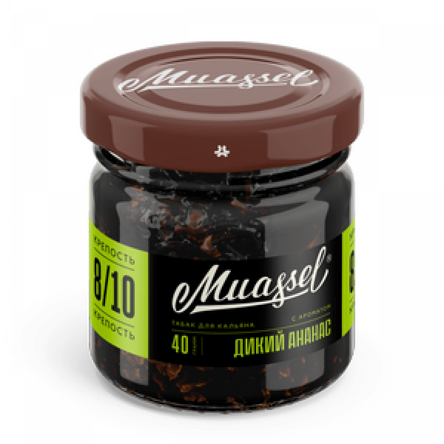 Фото и внешний вид — Табак для кальяна MUASSEL (8/10) 40гр - Дикий Ананас