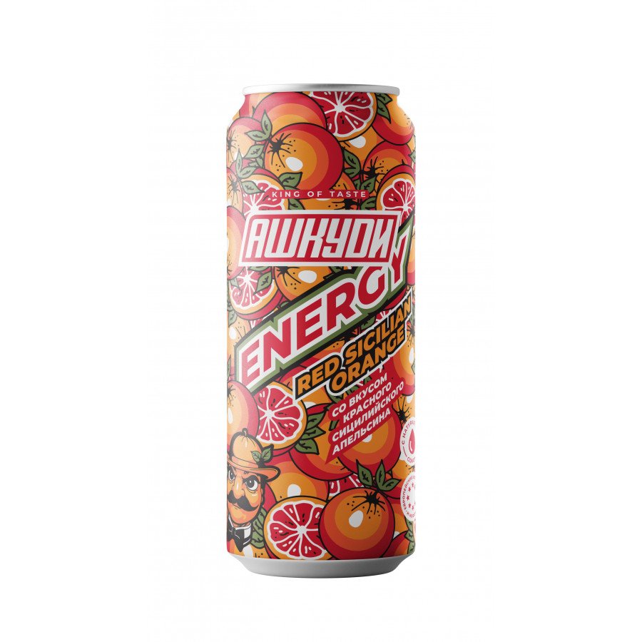Фото и внешний вид — Энергетический напиток АШКУDИ Energy - Red Sicilian Orange (Красный Сицилийский Апельсин) 450мл
