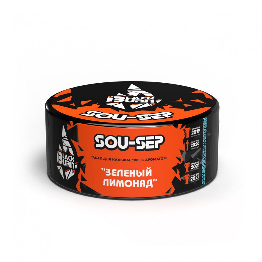Фото и внешний вид — Табак для кальяна BURN BLACK 100гр - SouSep (Зеленый лимонад)